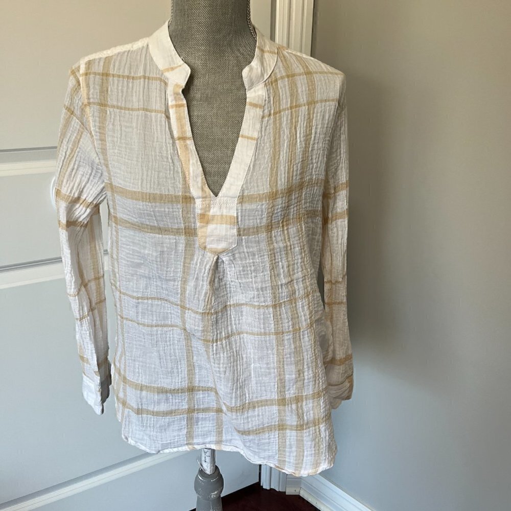 Liverpool Texture Top White and Beige Plaid Size M Excellent Condition - Picture 2 of 3